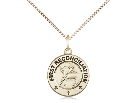 14kt Gold Filled First Reconciliation / Penance Pendant on a 18 inch Gold Filled Light Curb Chain - Unique Catholic Gifts