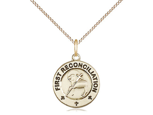 14kt Gold Filled First Reconciliation / Penance Pendant on a 18 inch Gold Filled Light Curb Chain - Unique Catholic Gifts