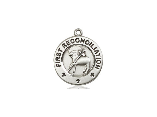 Sterling Silver First Reconciliation / Penance Pendant on a 24 inch Light Rhodium Heavy Curb Chain - Unique Catholic Gifts