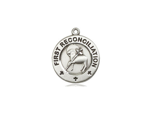 Sterling Silver First Reconciliation / Penance Pendant on a 24 inch Light Rhodium Heavy Curb Chain - Unique Catholic Gifts