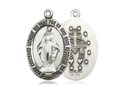 Sterling Silver Miraculous Pendant on a 24 inch Light Rhodium Heavy Curb Chain - Unique Catholic Gifts