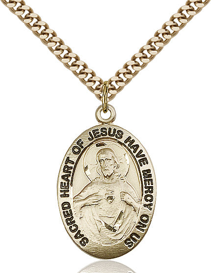 14kt Gold Filled Scapular Pendant on a 24 inch Gold Plate Heavy Curb Chain - Unique Catholic Gifts