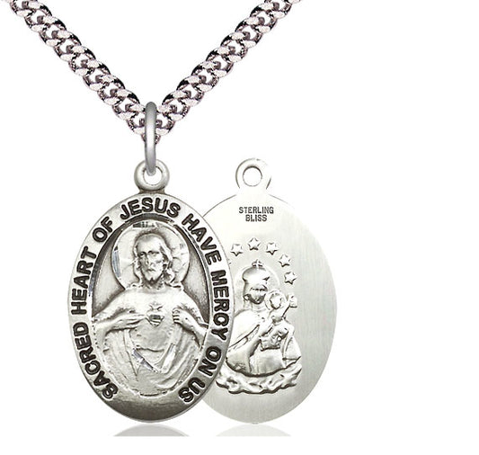 Sterling Silver Scapular Pendant on a 24 inch Light Rhodium Heavy Curb Chain - Unique Catholic Gifts