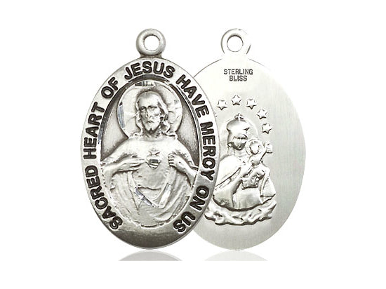 Sterling Silver Scapular Pendant on a 24 inch Light Rhodium Heavy Curb Chain - Unique Catholic Gifts