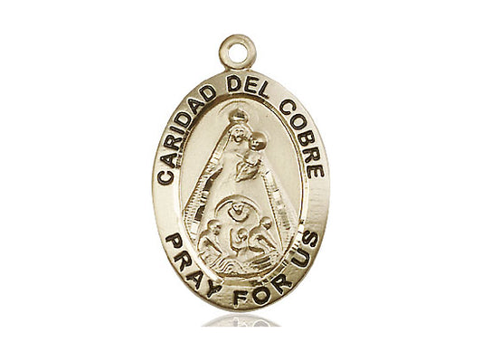 14kt Gold Filled Caridad del Cobre Pendant on a 24 inch Gold Plate Heavy Curb Chain - Unique Catholic Gifts
