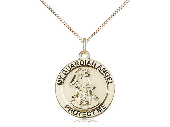 14kt Gold Filled Guardian Angel Pendant on a 18 inch Gold Filled Light Curb Chain - Unique Catholic Gifts
