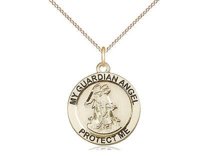 14kt Gold Filled Guardian Angel Pendant on a 18 inch Gold Filled Light Curb Chain - Unique Catholic Gifts