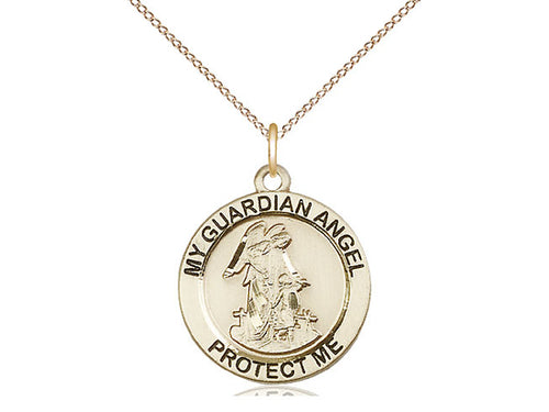 14kt Gold Filled Guardian Angel Pendant on a 18 inch Gold Filled Light Curb Chain - Unique Catholic Gifts