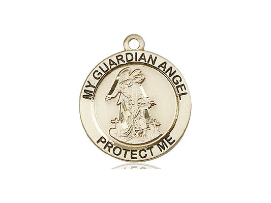 14kt Gold Filled Guardian Angel Pendant on a 18 inch Gold Filled Light Curb Chain - Unique Catholic Gifts