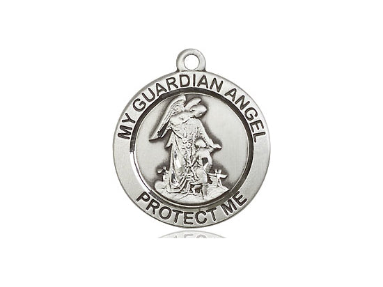 Sterling Silver Guardian Angel Pendant on a 18 inch Sterling Silver Light Curb Chain - Unique Catholic Gifts