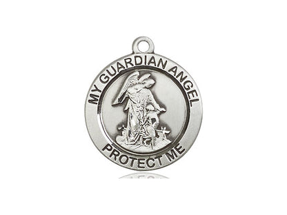 Sterling Silver Guardian Angel Pendant on a 18 inch Sterling Silver Light Curb Chain - Unique Catholic Gifts