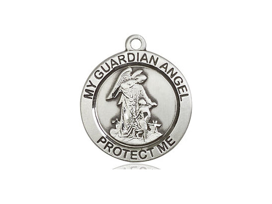 Sterling Silver Guardian Angel Pendant on a 18 inch Sterling Silver Light Curb Chain - Unique Catholic Gifts