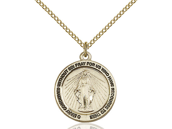 14kt Gold Filled Miraculous Pendant on a 18 inch Gold Filled Light Curb Chain. - Unique Catholic Gifts