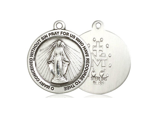 Sterling Silver Miraculous Pendant on a 18 inch Sterling Silver Light Curb Chain - Unique Catholic Gifts