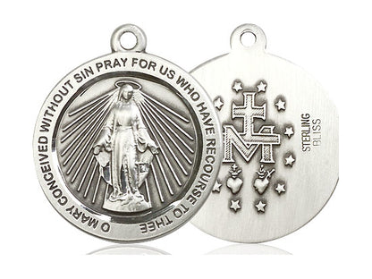 Sterling Silver Miraculous Pendant on a 24 inch Light Rhodium Heavy Curb Chain - Unique Catholic Gifts