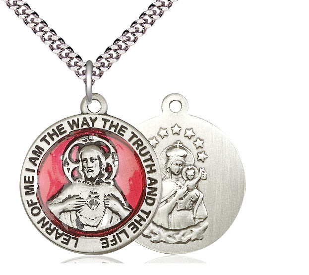 Sterling Silver Scapular Pendant on a 24 inch Light Rhodium Heavy Curb Chain - Unique Catholic Gifts
