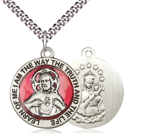 Sterling Silver Scapular Pendant on a 24 inch Light Rhodium Heavy Curb Chain - Unique Catholic Gifts