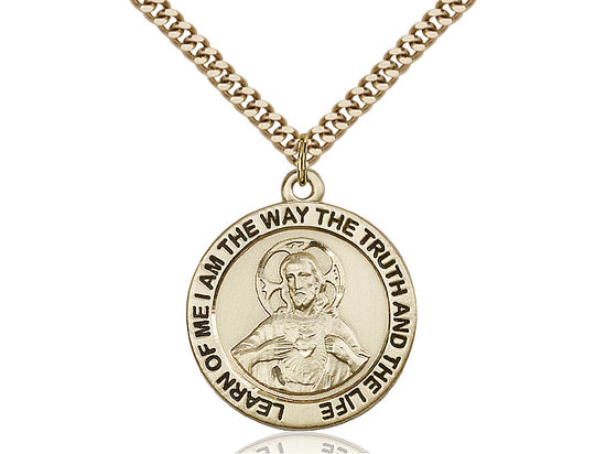 14kt Gold Filled Scapular Pendant on a 24 inch Gold Plate Heavy Curb Chain - Unique Catholic Gifts