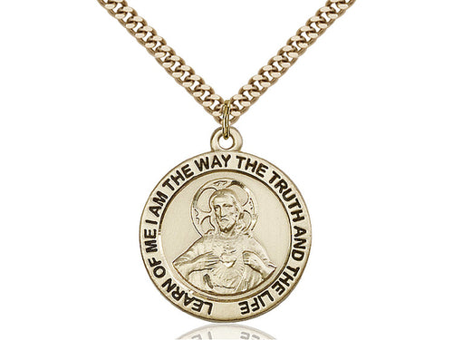 14kt Gold Filled Scapular Pendant on a 24 inch Gold Plate Heavy Curb Chain - Unique Catholic Gifts