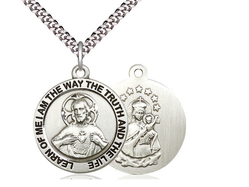 Sterling Silver Scapular Pendant on a 24 inch Light Rhodium Heavy Curb Chain - Unique Catholic Gifts