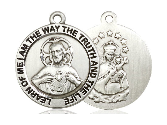 Sterling Silver Scapular Pendant on a 24 inch Light Rhodium Heavy Curb Chain - Unique Catholic Gifts