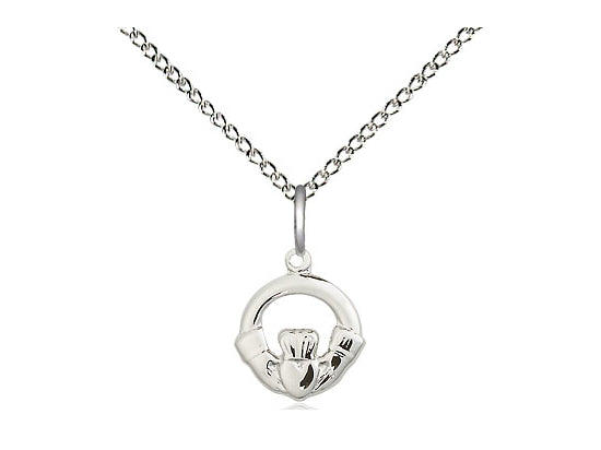 Sterling Silver Claddagh Pendant on a 18 inch Sterling Silver Light Curb Chain - Unique Catholic Gifts
