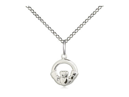 Sterling Silver Claddagh Pendant on a 18 inch Sterling Silver Light Curb Chain - Unique Catholic Gifts