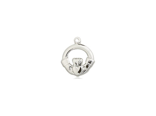 Sterling Silver Claddagh Pendant on a 18 inch Sterling Silver Light Curb Chain - Unique Catholic Gifts