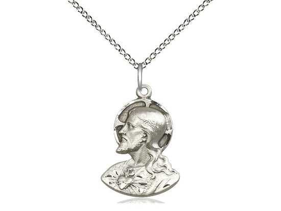 Sterling Silver Head of Christ Pendant on a 18 inch Sterling Silver Light Curb Chain - Unique Catholic Gifts