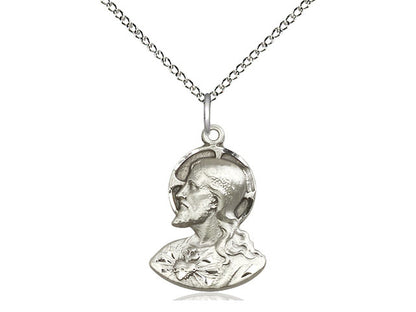 Sterling Silver Head of Christ Pendant on a 18 inch Sterling Silver Light Curb Chain - Unique Catholic Gifts
