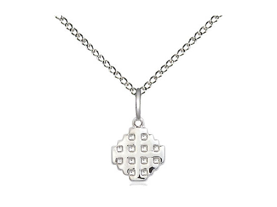 Sterling Silver Jerusalem Cross Pendant on a 18 inch Sterling Silver Light Curb Chain - Unique Catholic Gifts