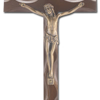 10" Walnut Finish Notched Cross with Museum Gold Plated Corpus - Unique Catholic Gifts