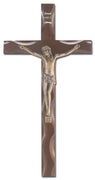 10" Walnut Finish Notched Cross with Museum Gold Plated Corpus - Unique Catholic Gifts