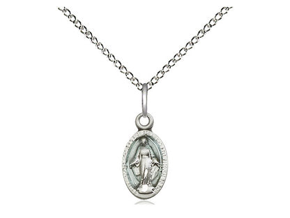 Sterling Silver Miraculous Pendant on a 18 inch Sterling Silver Light Curb Chain - Unique Catholic Gifts