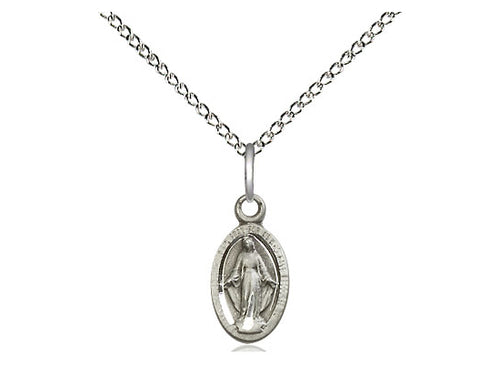 Sterling Silver Miraculous Pendant on a 18 inch Sterling Silver Light Curb Chain - Unique Catholic Gifts