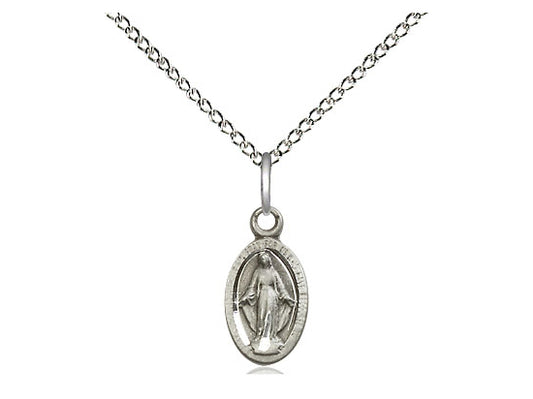 Sterling Silver Miraculous Pendant on a 18 inch Sterling Silver Light Curb Chain - Unique Catholic Gifts