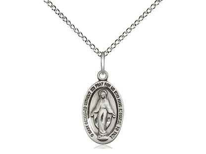 Sterling Silver Miraculous Pendant on a 18 inch Sterling Silver Light Curb Chain - Unique Catholic Gifts