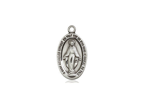 Sterling Silver Miraculous Pendant on a 18 inch Sterling Silver Light Curb Chain - Unique Catholic Gifts