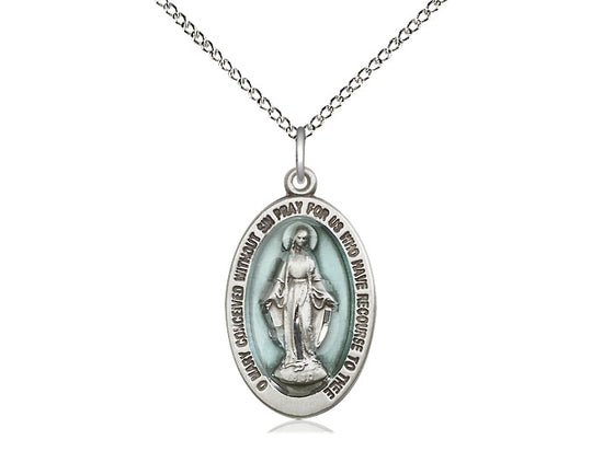 Sterling Silver Miraculous Pendant on a 18 inch Sterling Silver Light Curb Chain - Unique Catholic Gifts