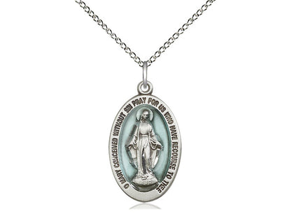 Sterling Silver Miraculous Pendant on a 18 inch Sterling Silver Light Curb Chain - Unique Catholic Gifts