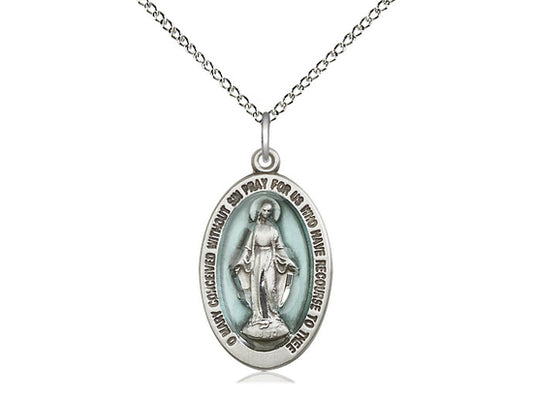 Sterling Silver Miraculous Pendant on a 18 inch Sterling Silver Light Curb Chain - Unique Catholic Gifts