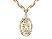 14kt Gold Filled Miraculous Pendant on a 24 inch Gold Plate Heavy Curb Chain. - Unique Catholic Gifts