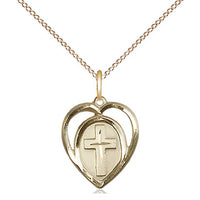 14kt Gold Filled Heart Cross Pendant on a 18 inch Gold Filled Light Curb Chain - Unique Catholic Gifts