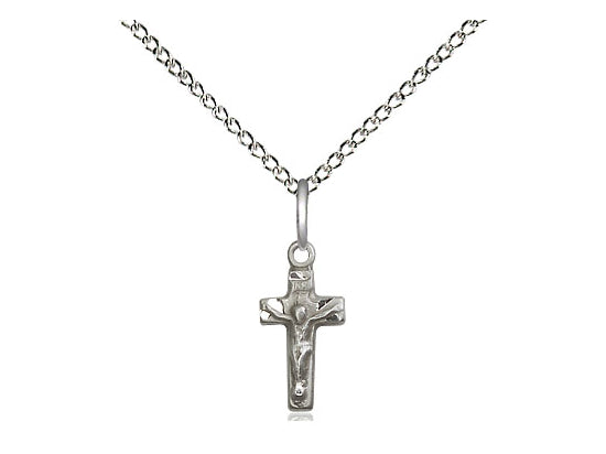Sterling Silver Crucifix Pendant on a 18 inch Sterling Silver Light Curb Chain. - Unique Catholic Gifts