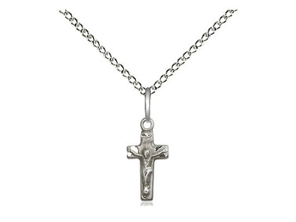 Sterling Silver Crucifix Pendant on a 18 inch Sterling Silver Light Curb Chain. - Unique Catholic Gifts
