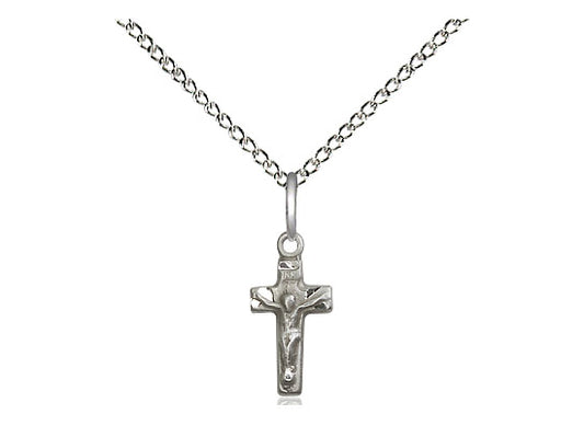 Sterling Silver Crucifix Pendant on a 18 inch Sterling Silver Light Curb Chain. - Unique Catholic Gifts