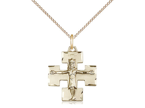 14kt Gold Filled Modern Crucifix Pendant on a 18 inch Gold Filled Light Curb Chain - Unique Catholic Gifts
