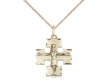 14kt Gold Filled Modern Crucifix Pendant on a 18 inch Gold Filled Light Curb Chain - Unique Catholic Gifts