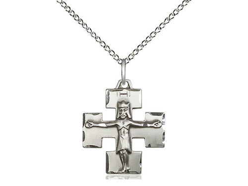 Sterling Silver Modern Crucifix Pendant on a 18 inch Sterling Silver Light Curb Chain - Unique Catholic Gifts