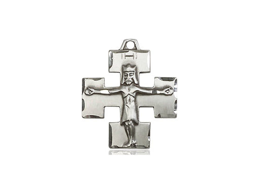 Sterling Silver Modern Crucifix Pendant on a 18 inch Sterling Silver Light Curb Chain - Unique Catholic Gifts